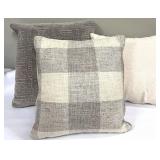 Throw Pillows - 3-Piece Beige Plaid & Textured Cream Set
