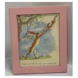 Hello Little One Sign & Rabbit Figurines with Floral Print Frame and Rose Vase