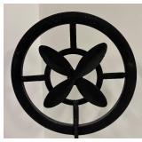 Pair of Metal Circle Decor Sculptures on Wood Bases