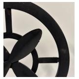 Pair of Metal Circle Decor Sculptures on Wood Bases