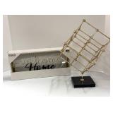 Gold-Tone Geometric Wire Cube Sculpture and Welcome Home Decor