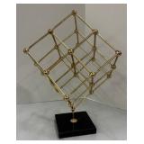 Gold-Tone Geometric Wire Cube Sculpture and Welcome Home Decor