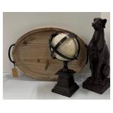 Globe on Stand with Armillary Rings, Creative Co-op Wooded Tray & Black Greyhound Statue