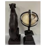 Globe on Stand with Armillary Rings, Creative Co-op Wooded Tray & Black Greyhound Statue