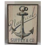 Beach Decor Bundle: Ship Wheel Vase, Beach Sign on Wood Base and Print