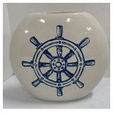 Beach Decor Bundle: Ship Wheel Vase, Beach Sign on Wood Base and Print