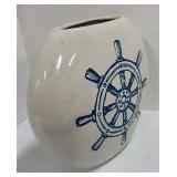 Beach Decor Bundle: Ship Wheel Vase, Beach Sign on Wood Base and Print