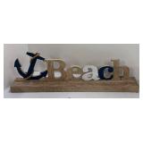 Beach Decor Bundle: Ship Wheel Vase, Beach Sign on Wood Base and Print