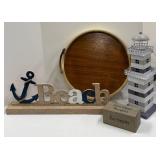 Wooden Round Tray, Beach Sign, Lighthouse Decor and Inspirational Block