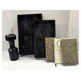 Two Black Trays, Candle Holder, Paris Motif Journal and Garden Guidebooks Book Boxes