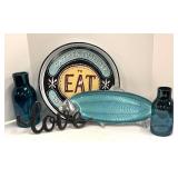 Hampton Forge Oceana Lime Aqua Fish Platter, Bottles, Eat Tin Tray and More