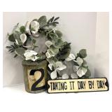 Two Lovely Wreaths, Sign and Canister