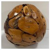 Primitive Wood Ball Art Sphere with Nail Decor