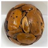 Primitive Wood Ball Art Sphere with Nail Decor