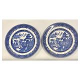 Vintage Johnson Brothers Willow Pattern Blue & White Dinnerware Set - Plates, Bowls & Cups
