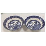 Vintage Johnson Brothers Willow Pattern Blue & White Dinnerware Set - Plates, Bowls & Cups