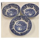 Vintage Johnson Brothers Willow Pattern Blue & White Dinnerware Set - Plates, Bowls & Cups