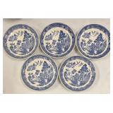 Vintage Johnson Brothers Willow Pattern Blue & White Dinnerware Set - Plates, Bowls & Cups