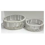 Antiques Sign, Original with Pair of White Lattice Bowls and Marble Ring Decor