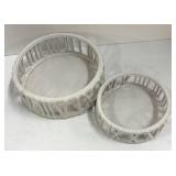 Antiques Sign, Original with Pair of White Lattice Bowls and Marble Ring Decor