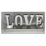 Mirrored Love Sign with Wood Tray & Faux Greenery