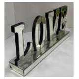 Mirrored Love Sign with Wood Tray & Faux Greenery