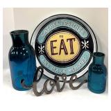 Eat Motif Metal Tray, Love Decor and Bottles