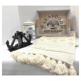 Seafood Restaurant Sign, Anchor Bookends, Runner and Canister