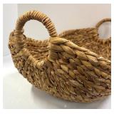 Two Woven Baskets - Long Oval Open-Weave & Square Lidded Pattern