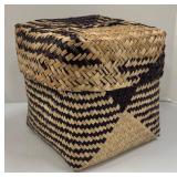Two Woven Baskets - Long Oval Open-Weave & Square Lidded Pattern