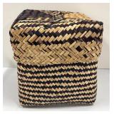 Two Woven Baskets - Long Oval Open-Weave & Square Lidded Pattern