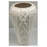 White Ceramic Vase with Embossed Rope Pattern - Decorative Home Accent Welcom Sign