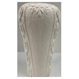 White Ceramic Vase with Embossed Rope Pattern - Decorative Home Accent Welcom Sign