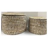 Round Seagrass Baskets & Lids (Lot of 2)