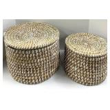 Round Seagrass Baskets & Lids (Lot of 2)