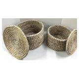 Round Seagrass Baskets & Lids (Lot of 2)