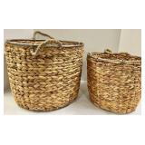 Natural Seagrass Storage Baskets - Set of 2 Large & Small with Metal Rim