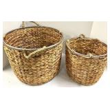 Natural Seagrass Storage Baskets - Set of 2 Large & Small with Metal Rim