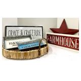 Farmhouse Decor Sign Set - Grace & Gratitude, Farm Fresh Local Plaques & Woven Basket and more