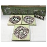 Garden Sign & HOME Letters with 3 Nest Tile Blocks - Rustic Wall Decor
