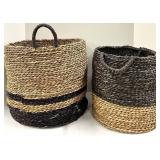 Two-Tone Woven Market Baskets & Handles - Set of 2
