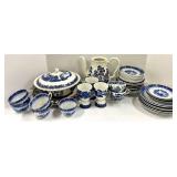 Royal Worcester Blue & White Dinnerware Set - Teapot, Cups & Plates - Made in England