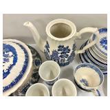 Royal Worcester Blue & White Dinnerware Set - Teapot, Cups & Plates - Made in England