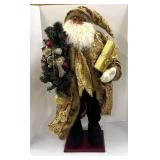 Festive Santa Claus Decor - Gold Brocade Robe & Tree Gift