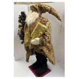 Festive Santa Claus Decor - Gold Brocade Robe & Tree Gift