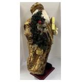 Festive Santa Claus Decor - Gold Brocade Robe & Tree Gift