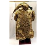 Festive Santa Claus Decor - Gold Brocade Robe & Tree Gift