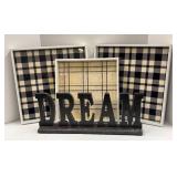 Three Plaid Trays & Dream Sign