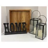 Threshold Natural Teak Tray, Home Sign & Lanterns