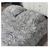 Harbor House Queen Duvet with Insert & 2 Pillow Shams - Navy Ivory Paisley Pattern